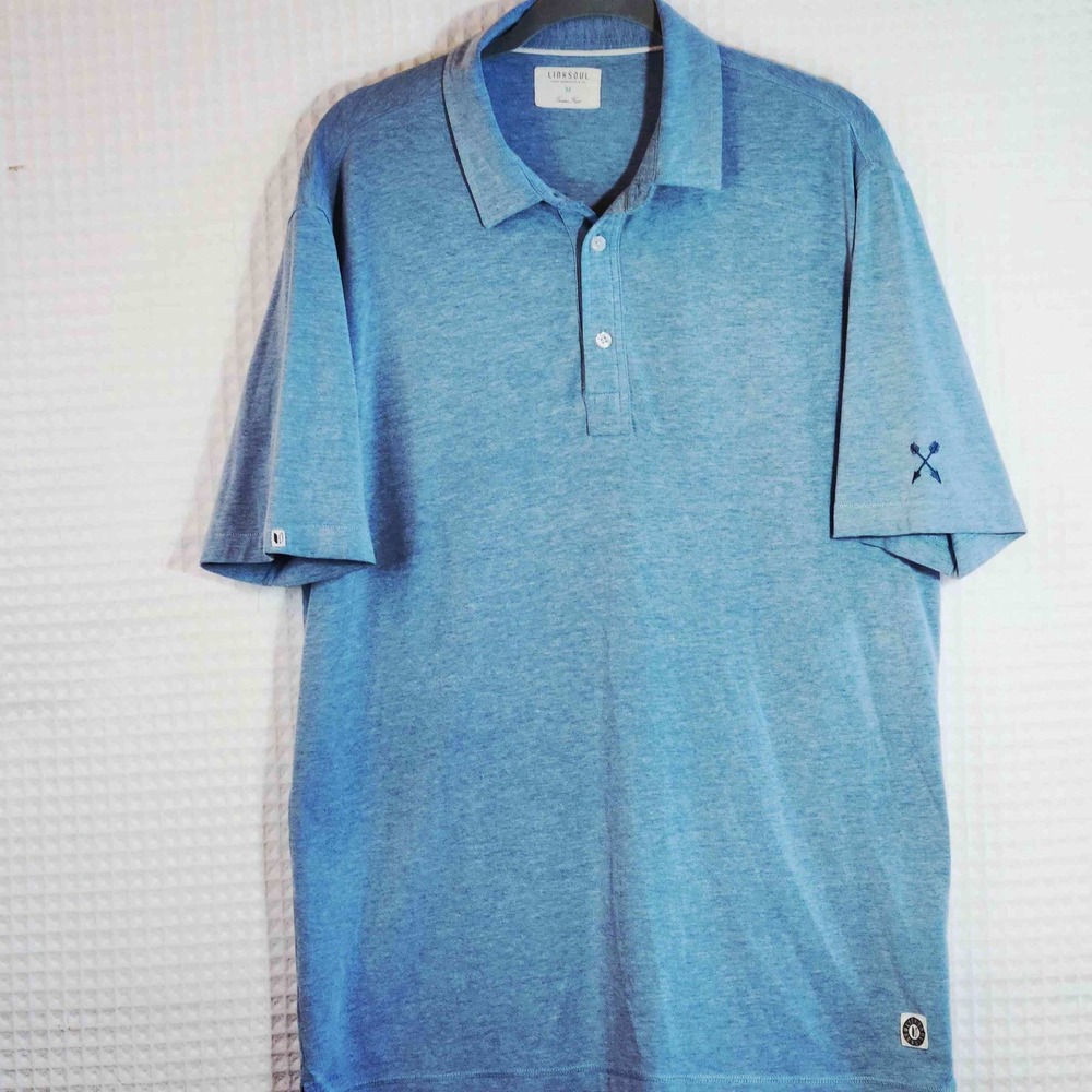 Linksoul Mens Polo‎ Shirt Size M Blue Short Sleeve Golf Casual Tempus Fugit
